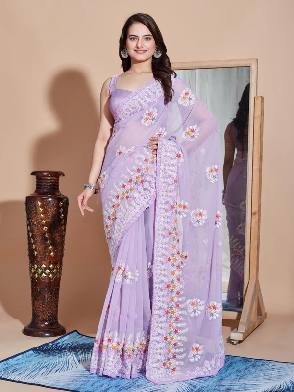 FWVLS PREMIUM SOFT GEORGETTE EMBROIDERY WORK PARTY WEAR SAREE - Light Purple