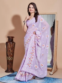FWVLS PREMIUM SOFT GEORGETTE EMBROIDERY WORK PARTY WEAR SAREE - Light Purple