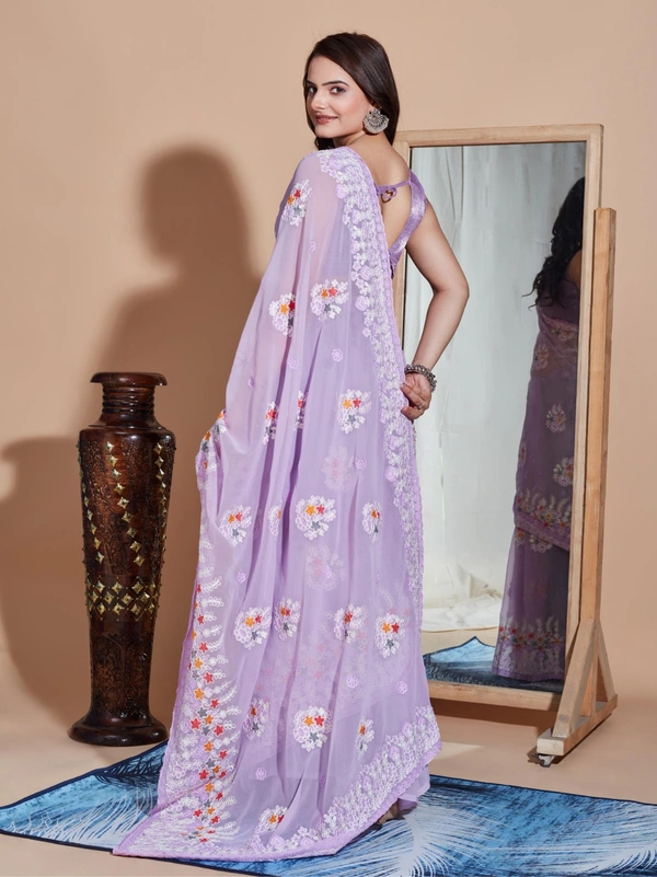FWVLS PREMIUM SOFT GEORGETTE EMBROIDERY WORK PARTY WEAR SAREE - Light Purple