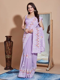 FWVLS PREMIUM SOFT GEORGETTE EMBROIDERY WORK PARTY WEAR SAREE - Light Purple
