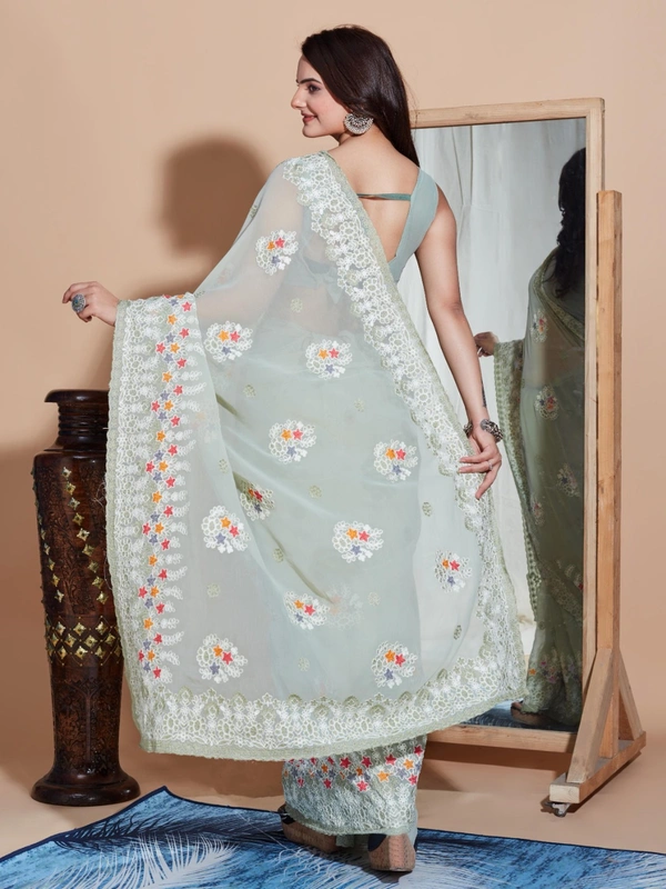 FWVLS PREMIUM SOFT GEORGETTE EMBROIDERY WORK PARTY WEAR SAREE - Ash Grey