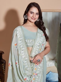 FWVLS PREMIUM SOFT GEORGETTE EMBROIDERY WORK PARTY WEAR SAREE - Ash Grey