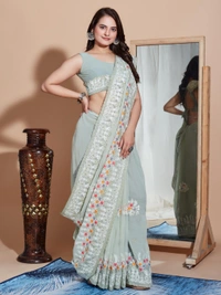 FWVLS PREMIUM SOFT GEORGETTE EMBROIDERY WORK PARTY WEAR SAREE - Ash Grey