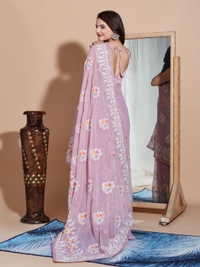 FWVLS PREMIUM SOFT GEORGETTE EMBROIDERY WORK PARTY WEAR SAREE - Lavender Rose