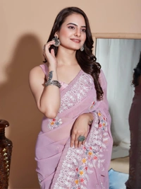 FWVLS PREMIUM SOFT GEORGETTE EMBROIDERY WORK PARTY WEAR SAREE - Lavender Rose