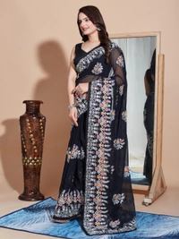 FWVLS PREMIUM SOFT GEORGETTE EMBROIDERY WORK PARTY WEAR SAREE - Black