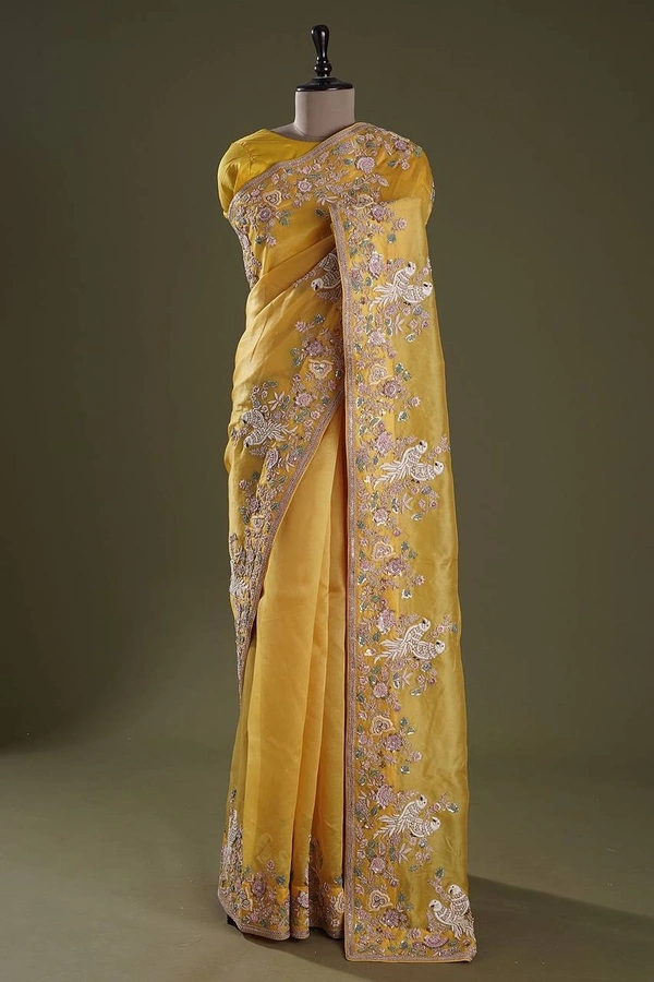 FWVFLS PARTY WEAR DOLA SOLK EMBROIDERED YELLOW SAREE - Yellow