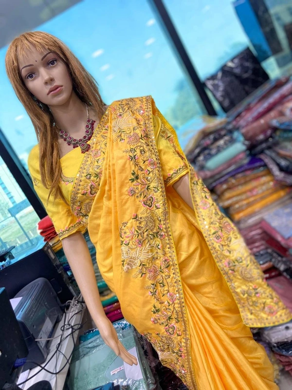 FWVFLS PARTY WEAR DOLA SOLK EMBROIDERED YELLOW SAREE - Yellow