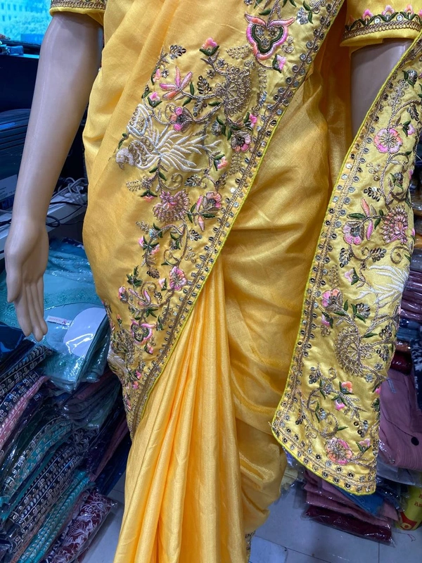 FWVFLS PARTY WEAR DOLA SOLK EMBROIDERED YELLOW SAREE - Yellow