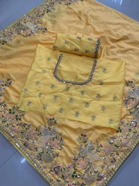 FWVFLS PARTY WEAR DOLA SOLK EMBROIDERED YELLOW SAREE - Yellow