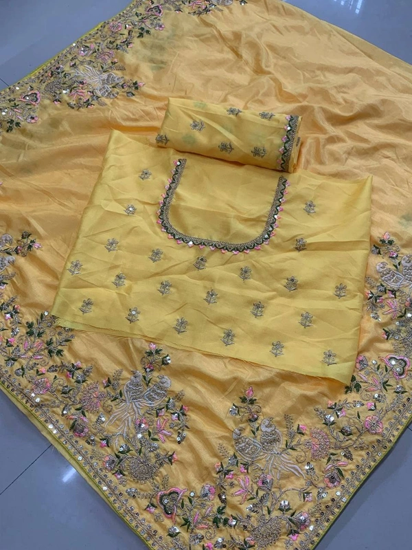 FWVFLS PARTY WEAR DOLA SOLK EMBROIDERED YELLOW SAREE - Yellow