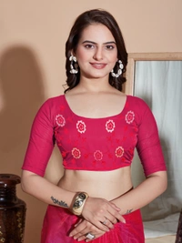 FWVLS BUTTER FLY NET EMBROIDERY SAREE WITH BLOUSE PIECE - Pinkish Red