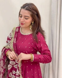 FWVF HEAVY GEORGETTE DESIGNER EMBROIDERY WORK GOWN - XXL-44, Pinkish Red