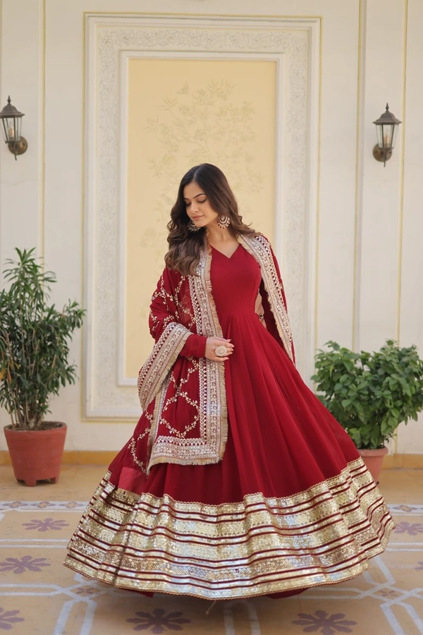 FWKA PREMIUM DESIGNER READYMADE SEQUINS WORK GOWN COLLECTIONS - M-38, Red Berry