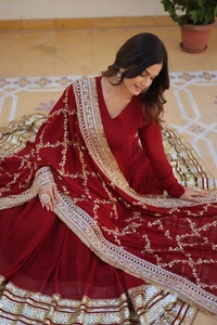 FWKA PREMIUM DESIGNER READYMADE SEQUINS WORK GOWN COLLECTIONS - M-38, Red Berry
