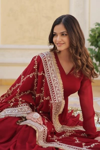 FWKA PREMIUM DESIGNER READYMADE SEQUINS WORK GOWN COLLECTIONS - M-38, Red Berry
