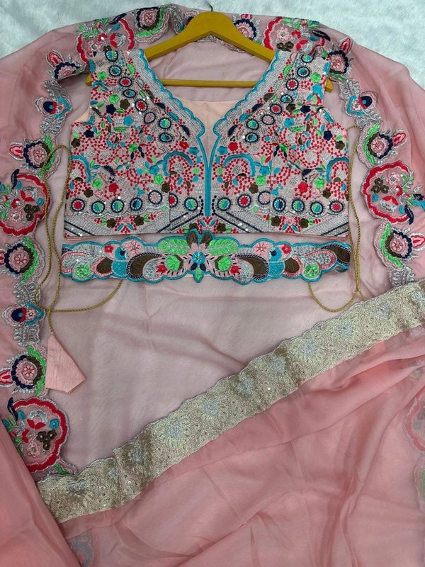 FWHB ORGENZA SHRUG WITH THREAD SEQUINS WORK BLOUSE AND SHARARA - XXL-44, Pink
