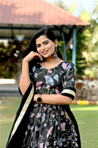 FWKA PRINTED WITH SEQUINS POSITION WORK LEHENGA - XL-42, Black