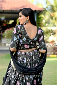 FWKA PRINTED WITH SEQUINS POSITION WORK LEHENGA - XL-42, Black