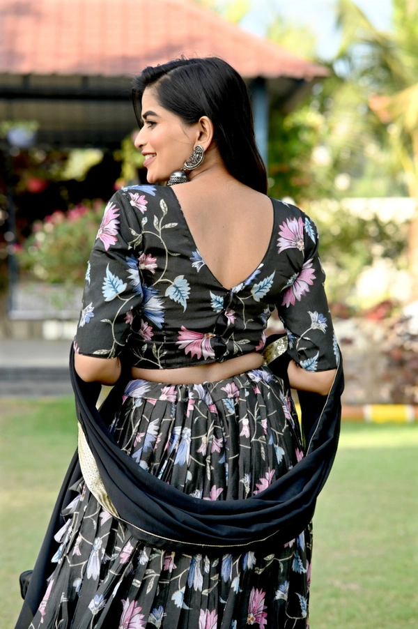 FWKA PRINTED WITH SEQUINS POSITION WORK LEHENGA - XL-42, Black