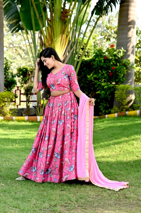 FWKA PRINTED WITH SEQUINS POSITION WORK LEHENGA - XL-42, Sweet Pink