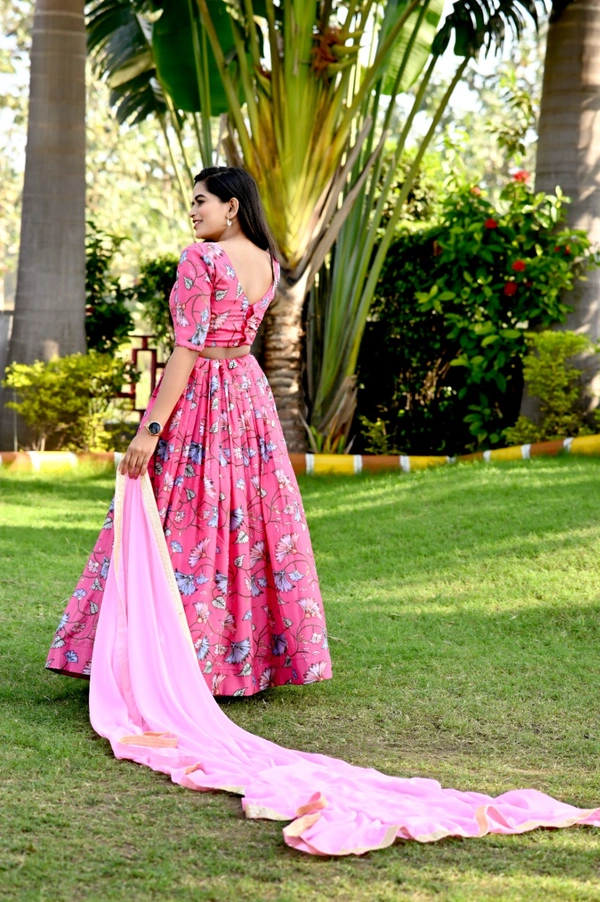 FWKA PRINTED WITH SEQUINS POSITION WORK LEHENGA - XL-42, Sweet Pink