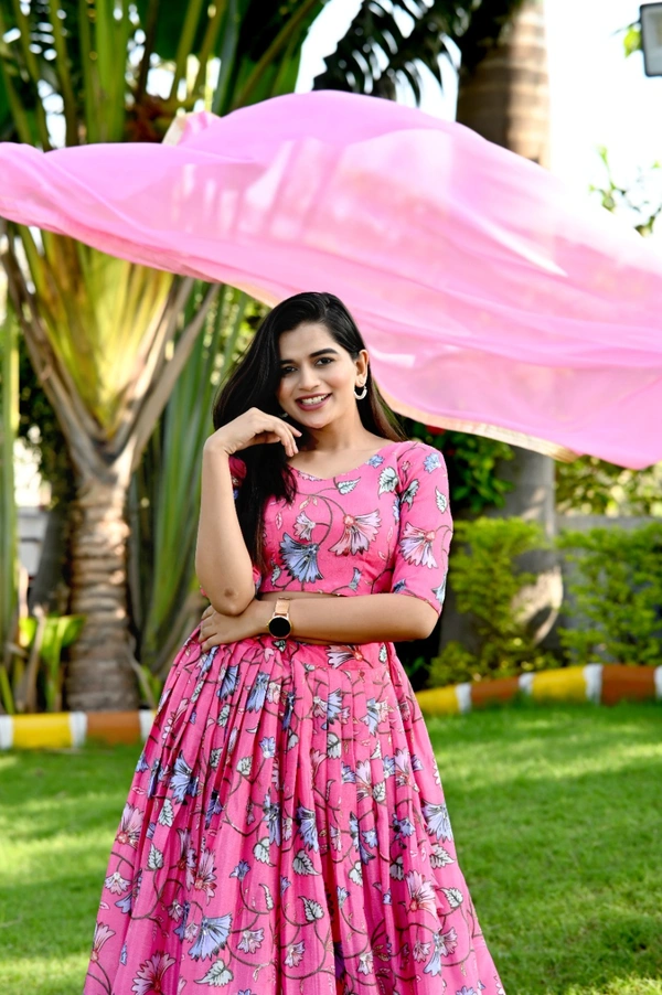 FWKA PRINTED WITH SEQUINS POSITION WORK LEHENGA - XL-42, Sweet Pink
