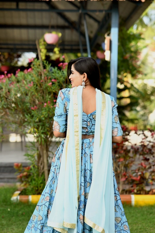 FWKA PRINTED WITH SEQUINS POSITION WORK LEHENGA - XL-42, Sky Blue