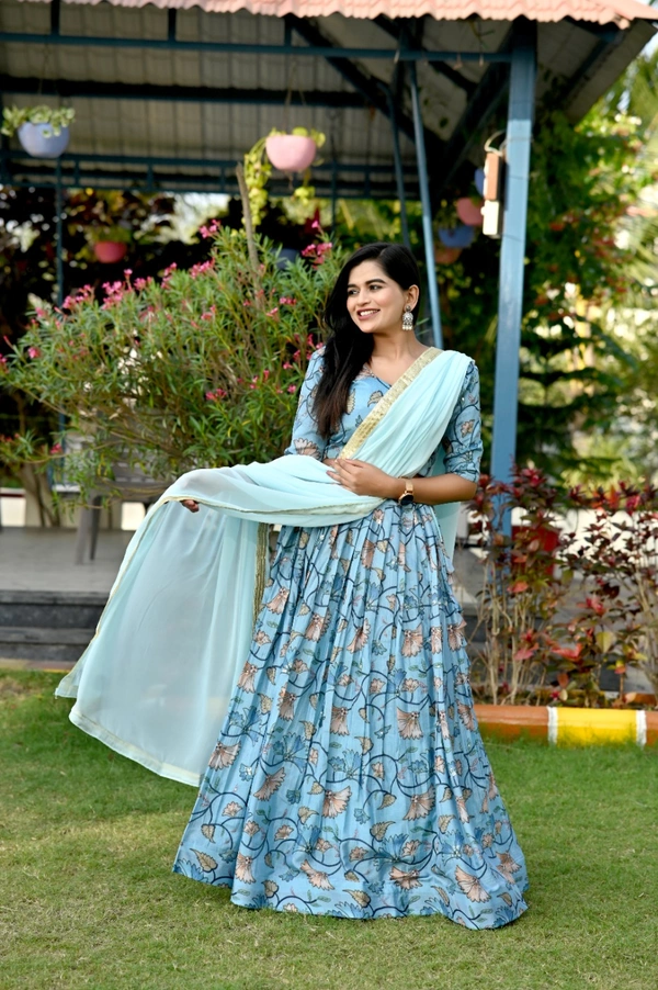 FWKA PRINTED WITH SEQUINS POSITION WORK LEHENGA - XL-42, Sky Blue