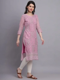 FWVLS LUCKNOWI CHIKANKARI GEORGETTE KURTI - M-38, Pink