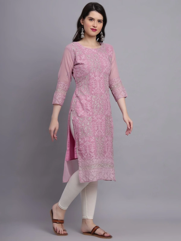 FWVLS LUCKNOWI CHIKANKARI GEORGETTE KURTI - M-38, Pink