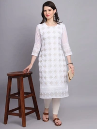 FWVLS PREMIUM GEORGETTE CHIKANKARI KURTI - M-38, White