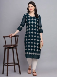 FWVLS PREMIUM GEORGETTE CHIKANKARI KURTI - M-38, Cyan-Blue