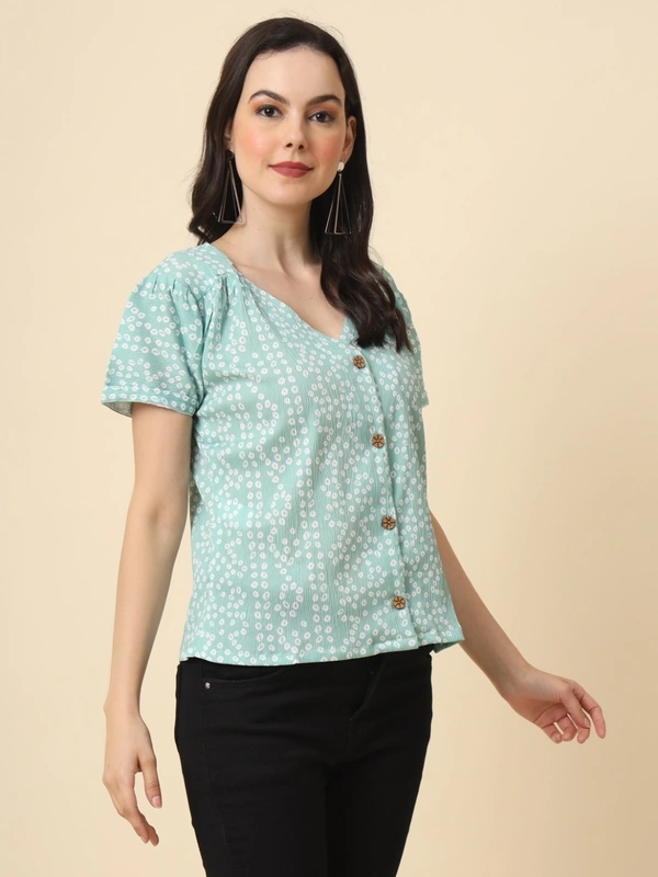 FWVL FANCY PRINTED CREP  SHORT TOP - M-38, Cyan