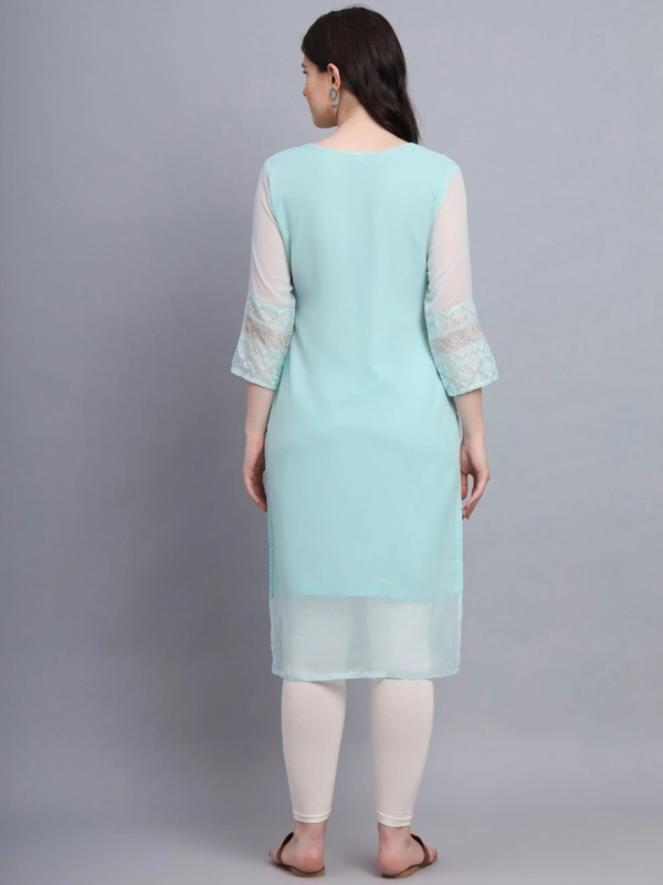 FWVLS LUCKNOWI CHIKANKARI GEORGETTE KURTI - M-38, Cyan