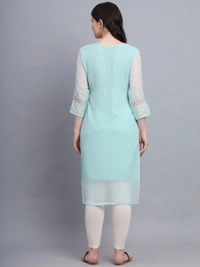 FWVLS LUCKNOWI CHIKANKARI GEORGETTE KURTI - XL-42, Cyan