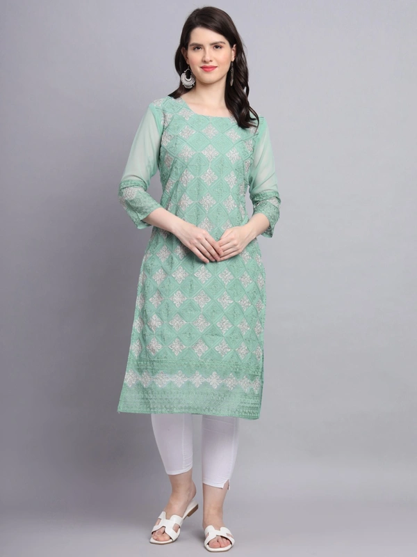 FWVLS PREMIUM GEORGETTE CHIKANKARI KURTI - M-38, Moss Green