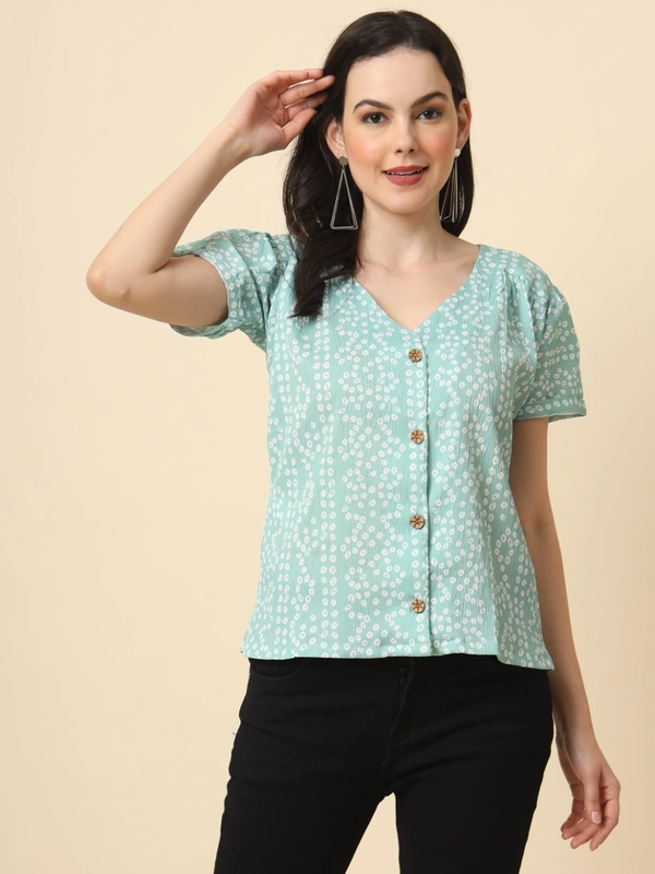 FWVL FANCY PRINTED CREP  SHORT TOP - M-38, Cyan