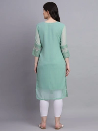 FWVLS PREMIUM GEORGETTE CHIKANKARI KURTI - M-38, Moss Green