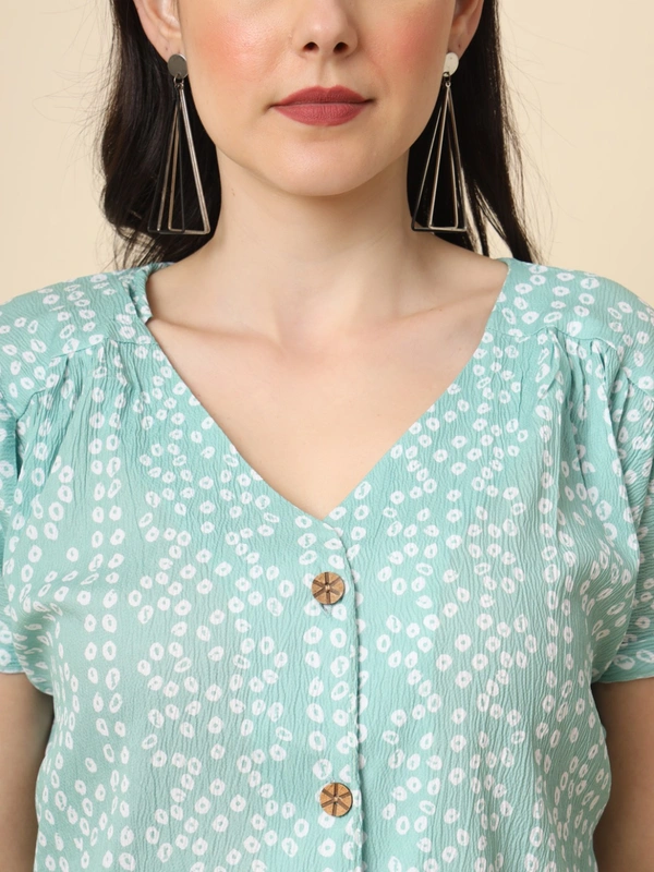 FWVL FANCY PRINTED CREP  SHORT TOP - M-38, Cyan