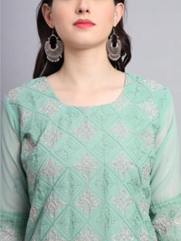 FWVLS PREMIUM GEORGETTE CHIKANKARI KURTI - M-38, Moss Green