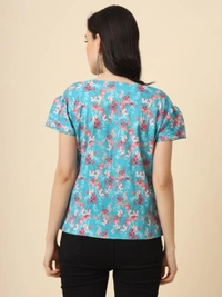 FWVL FANCY PRINTED CREP  SHORT TOP - M-38, Fountain Blue
