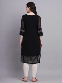 FWVLS LUCKNOWI CHIKANKARI GEORGETTE KURTI - M-38, Black