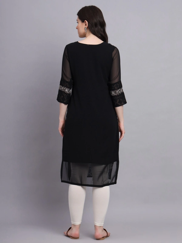 FWVLS LUCKNOWI CHIKANKARI GEORGETTE KURTI - XL-42, Black