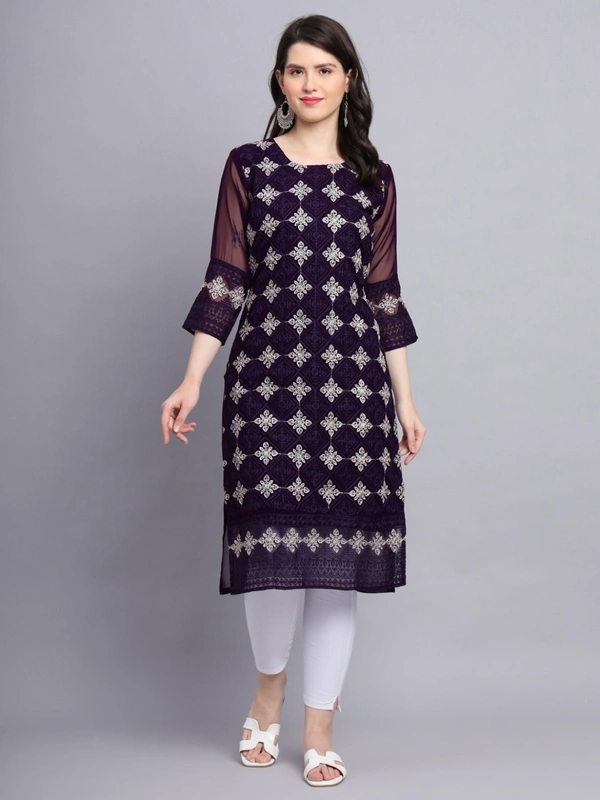 FWVLS PREMIUM GEORGETTE CHIKANKARI KURTI - M-38, Dark Purple