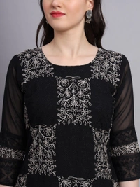 FWVLS LUCKNOWI CHIKANKARI GEORGETTE KURTI - M-38, Black