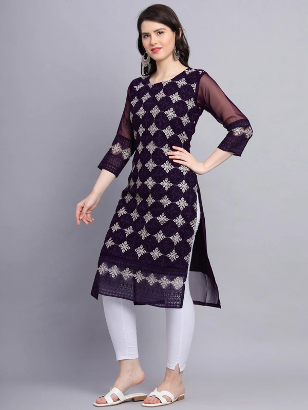 FWVLS PREMIUM GEORGETTE CHIKANKARI KURTI - M-38, Dark Purple