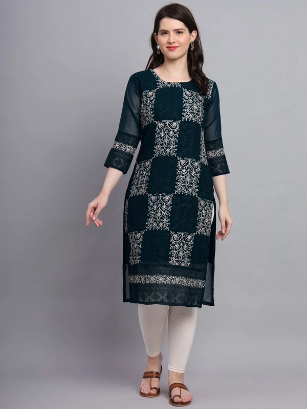 FWVLS LUCKNOWI CHIKANKARI GEORGETTE KURTI - L-40, Black Pearl