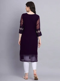 FWVLS PREMIUM GEORGETTE CHIKANKARI KURTI - M-38, Dark Purple