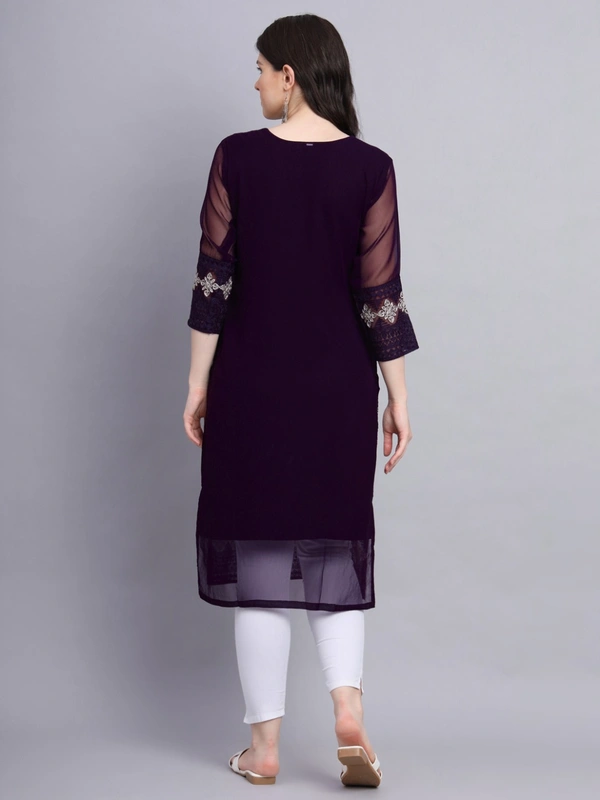 FWVLS PREMIUM GEORGETTE CHIKANKARI KURTI - M-38, Dark Purple